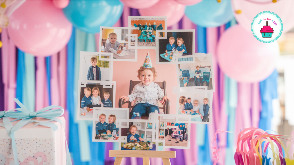 photo collage for a birthday party centerpiece 